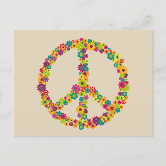 Hippy peace sign flowers postcard (Front)