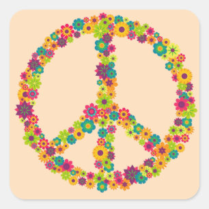 Hippy peace sign flowers square sticker