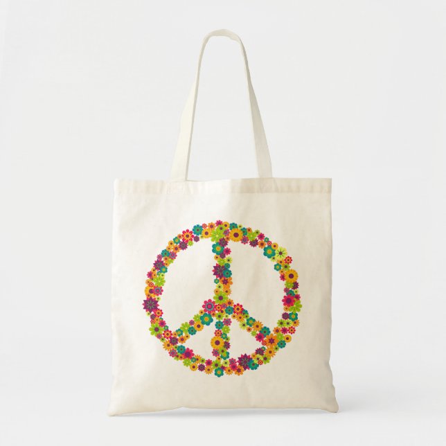 Hippy peace sign flowers tote bag (Front)