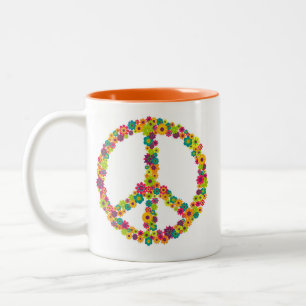 Hippy peace sign flowers Two-Tone coffee mug