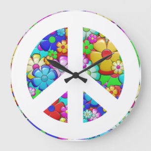 Hippy peace sign large clock