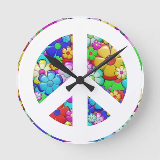Hippy peace sign round clock (Front)
