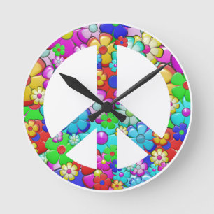 Hippy peace sign round clock