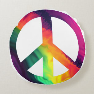 Hippy peace sign round cushion