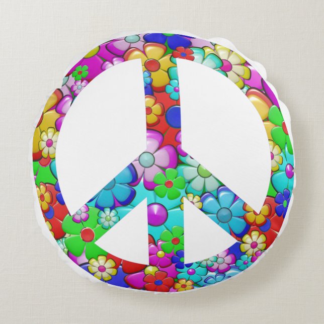 Hippy peace sign round cushion (Front)