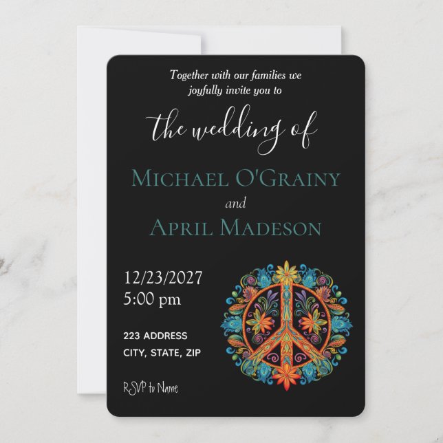 Hippy Peace Sign Wedding Invitation (Front)
