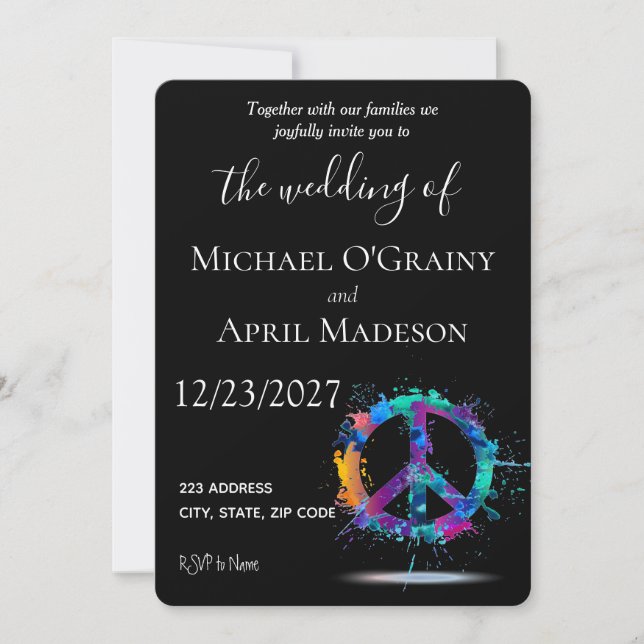 Hippy Peace Sign Wedding Invitation (Front)