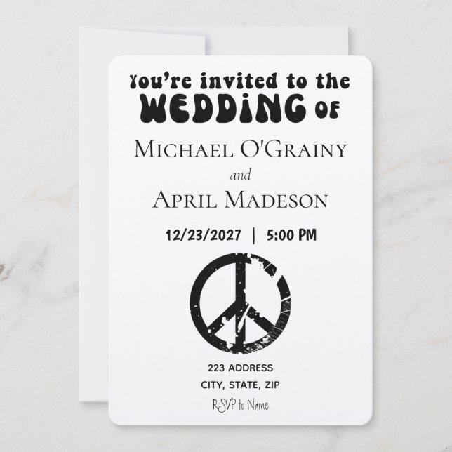 Hippy Peace Sign Wedding Invitation (Front)