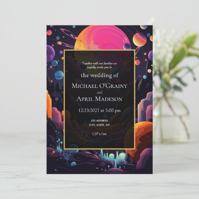 Hippy Psychedelic 70s 60s Wedding Invitation (Standing Front)