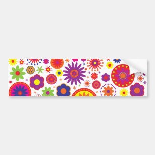 Hippy Rainbow Flowers Bumper Sticker