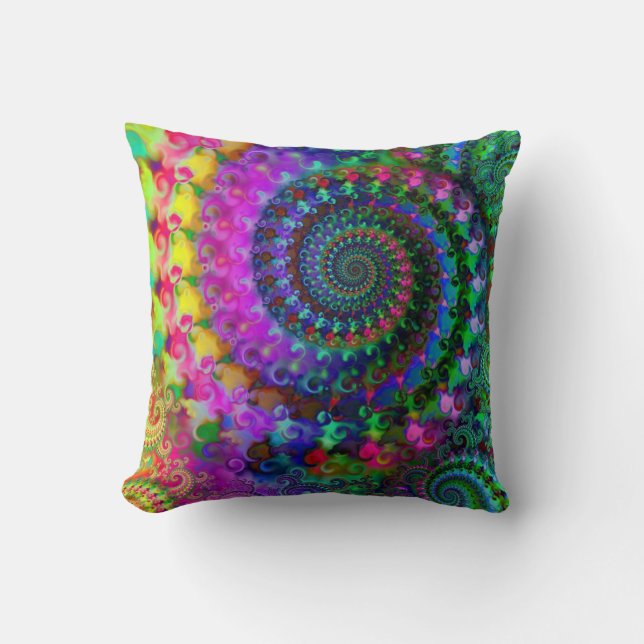 Hippy Rainbow Fractal Art Pattern Cushion (Front)