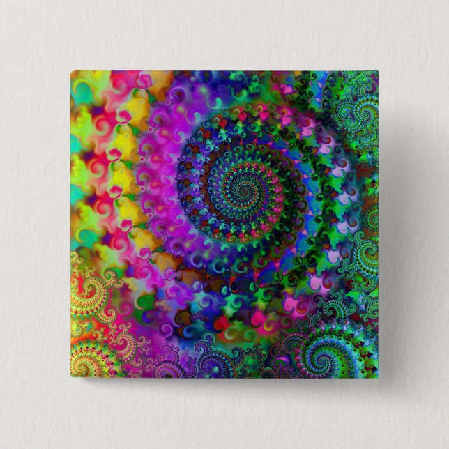 Hippy Rainbow Fractal Pattern 15 Cm Square Badge (Front)
