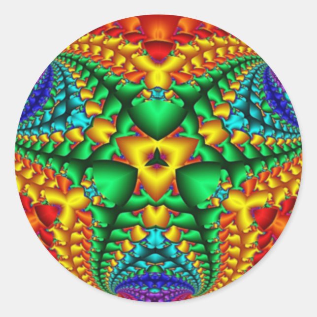 Hippy Rainbow Psychedelic Fractal Classic Round Sticker (Front)