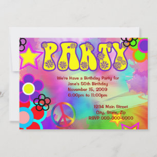 Hippy rainbow Retro birthday party invitation