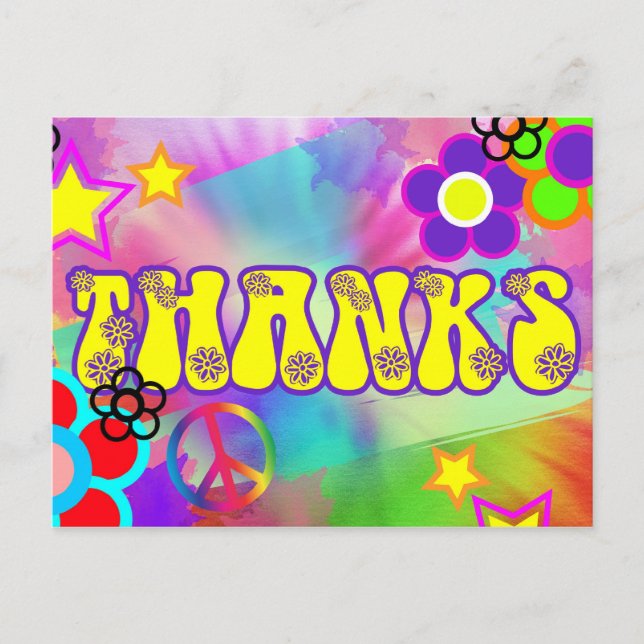 Hippy rainbow retro thank you card (Front)