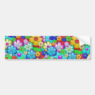 Hippy retro floral art bumper sticker