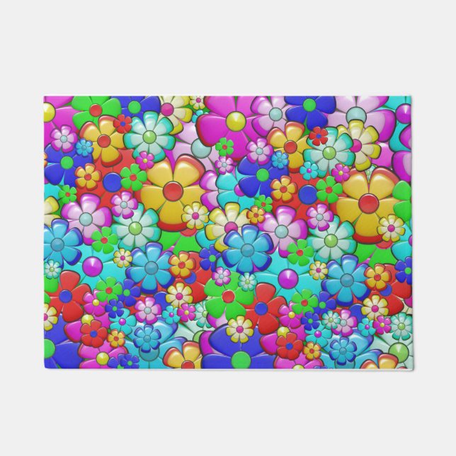 Hippy retro floral art doormat (Front)