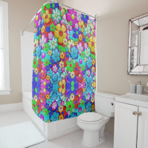 Hippy retro floral art shower curtain