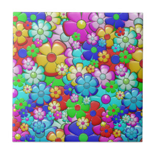 Hippy retro floral art tile