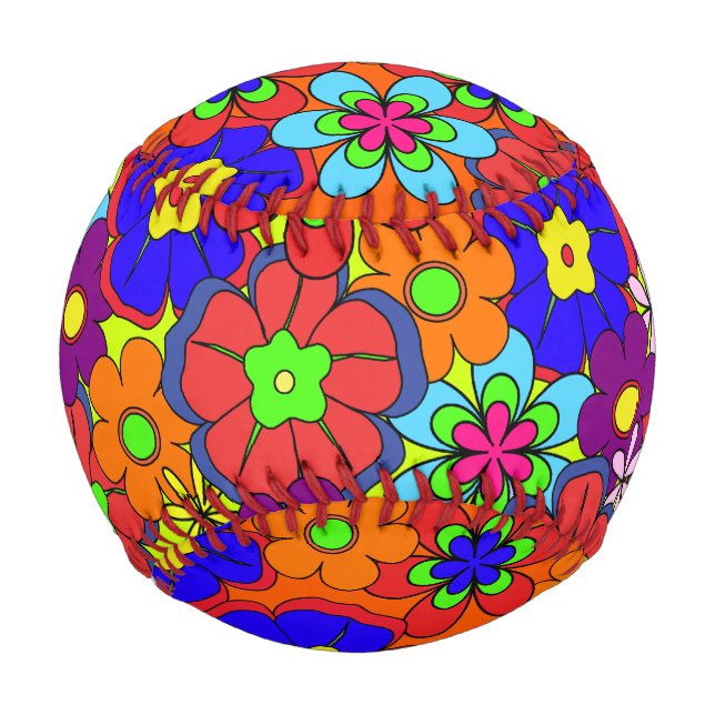 Hippy Retro Flowers Baseball (Front)