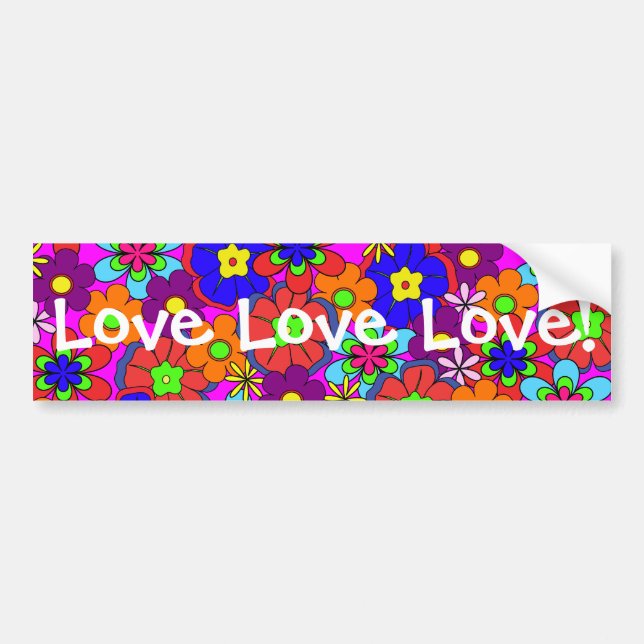 Hippy Retro Flowers Bumper Sticker (Front)