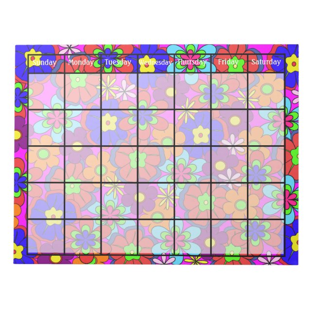 Hippy Retro Flowers Calendar Notepad (Front)
