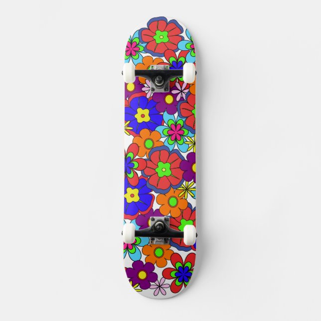 Hippy Retro Flowers Skateboard (Front)