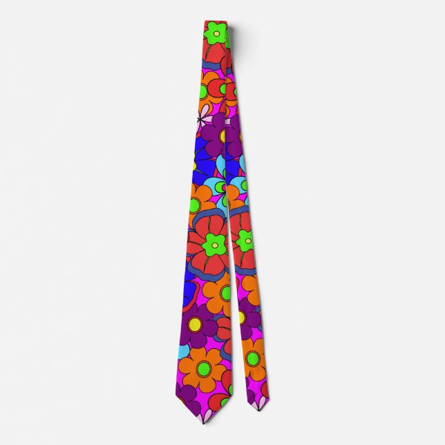 Hippy Retro Flowers Tie (Front)