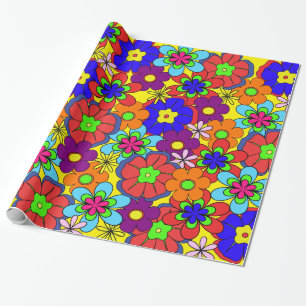 Hippy Retro Flowers Wrapping Paper