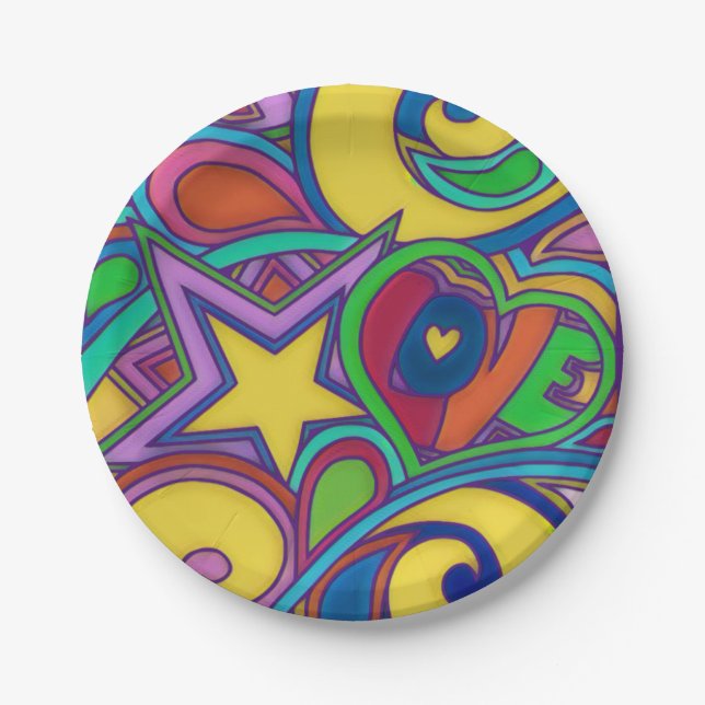 Hippy Retro Peace Art Paper Plate (Front)