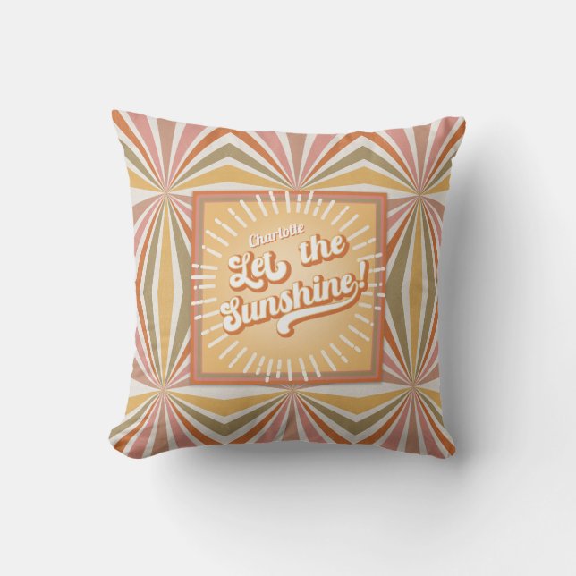 Hippy Retro Vibe 70s Let the Sunshine Sunburst Cushion (Front)