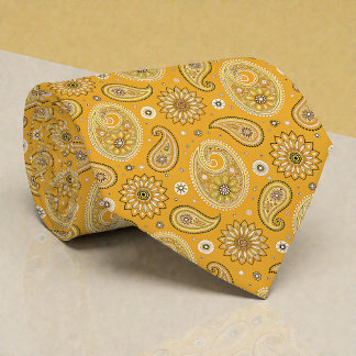 Hippy Retro Yellow Paisley Necktie Tie