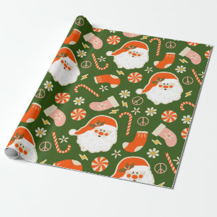Hippy Santa and candy cane pattern Wrapping Paper