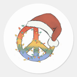 Hippy Santa Peace Sign Christmas Lights Classic Round Sticker
