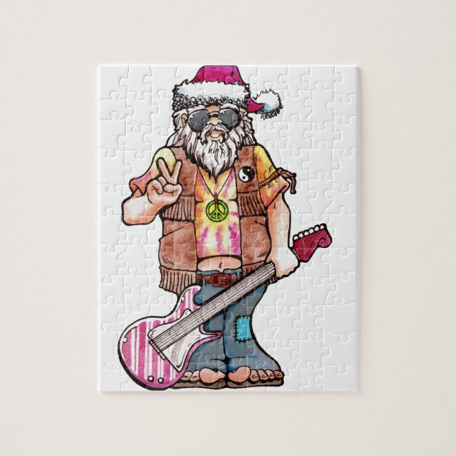 Hippy Santa says "Cool Yule" Jigsaw Puzzle (Vertical)