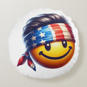 Hippy Smiley Face Round Cushion