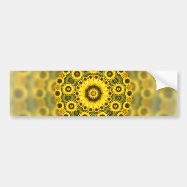 Hippy Sunflower Fractal Mandala Pattern Bumper Sticker (Front)