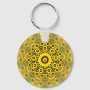 Hippy Sunflower Fractal Mandala Pattern Key Ring