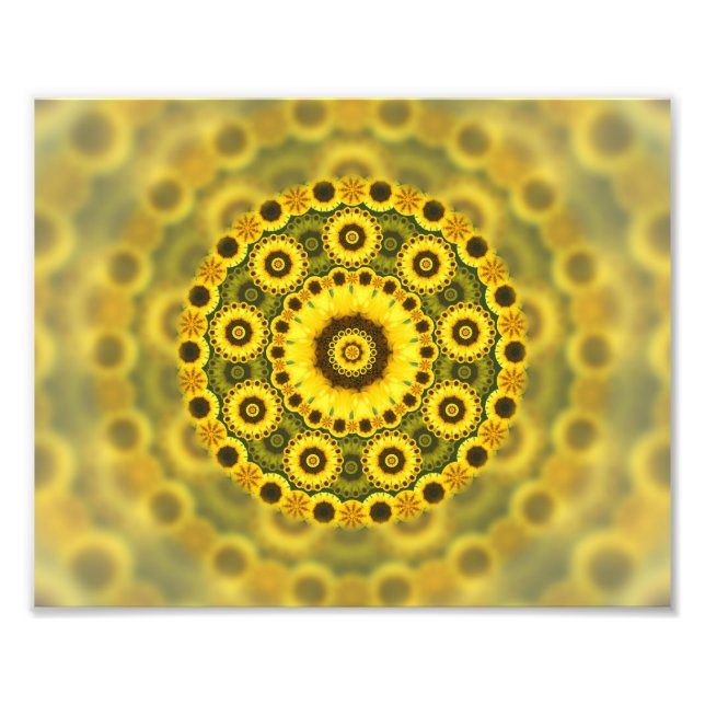 Hippy Sunflower Fractal Mandala Pattern Photo Print (Front)