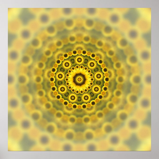 Hippy Sunflower Fractal Mandala Pattern Poster (Front)