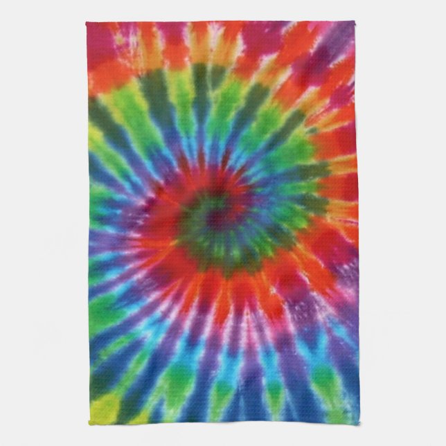 Hippy Tie Dye 60s Retro Colourful Boho Tea Towel (Vertical)