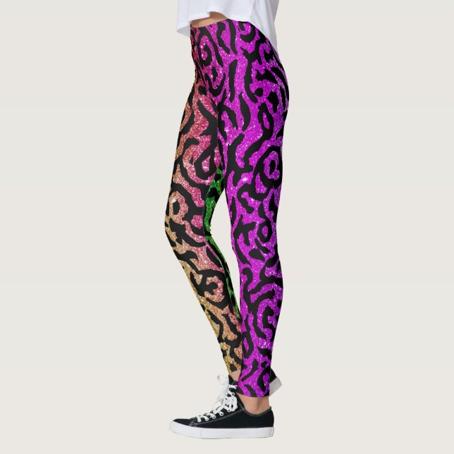 Hipster Animal Print Rainbow Pink Glitter Leggings (Left)