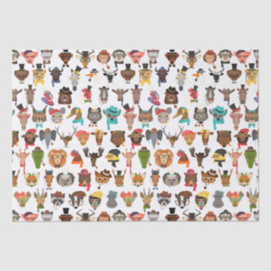 Hipster Animals Fun Cool Animals with Hats Tissue Paper