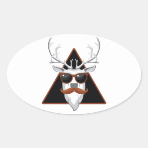 Hipster Antler Art Oval Sticker