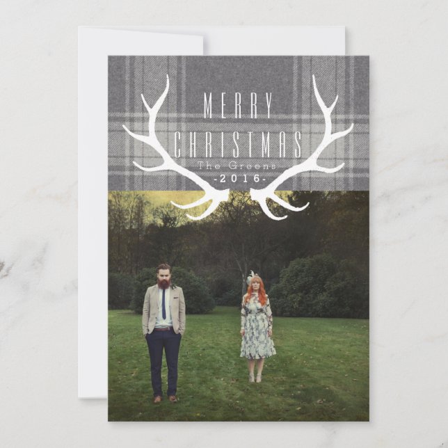 Hipster Antlers | Christmas Photo Holiday Card (Front)