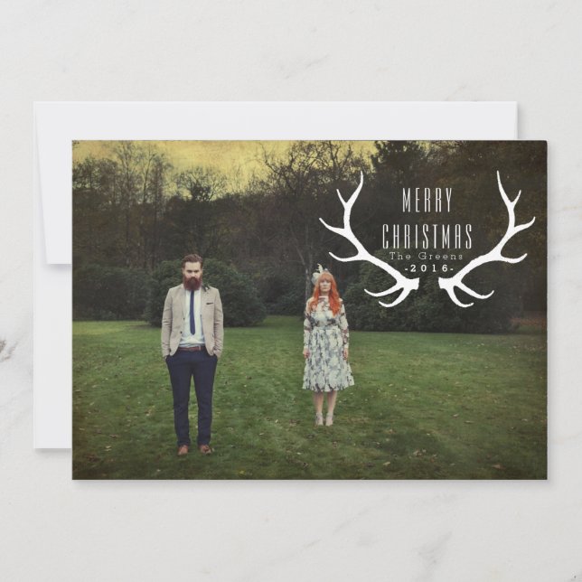 Hipster Antlers | Christmas Photo Holiday Card (Front)