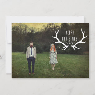 Hipster Antlers   Christmas Photo Holiday Card