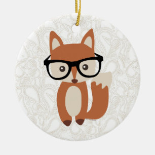 Hipster Baby Fox w/Glasses Ceramic Tree Decoration
