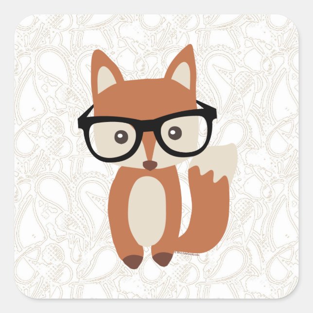 Hipster Baby Fox w/Glasses Square Sticker (Front)