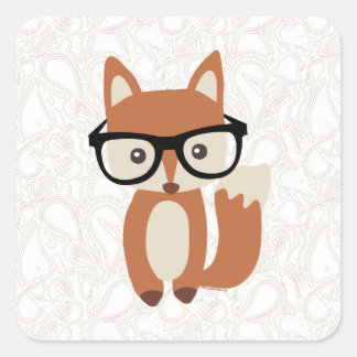 Hipster Baby Fox w/Glasses Square Sticker